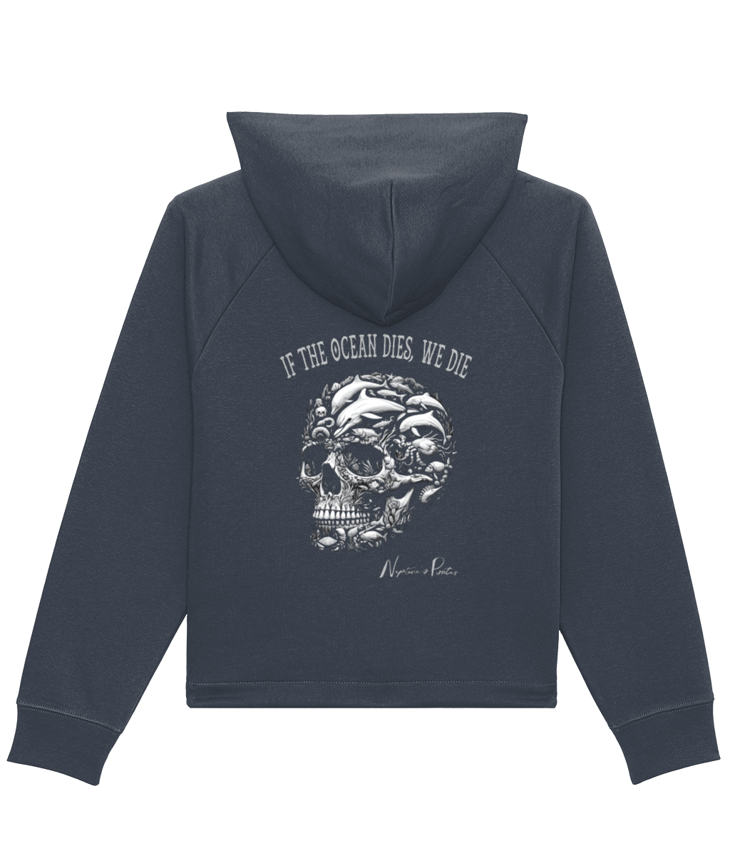 'If The Ocean Dies, We Die' Women's Skull Boxy Cropped Hoodie